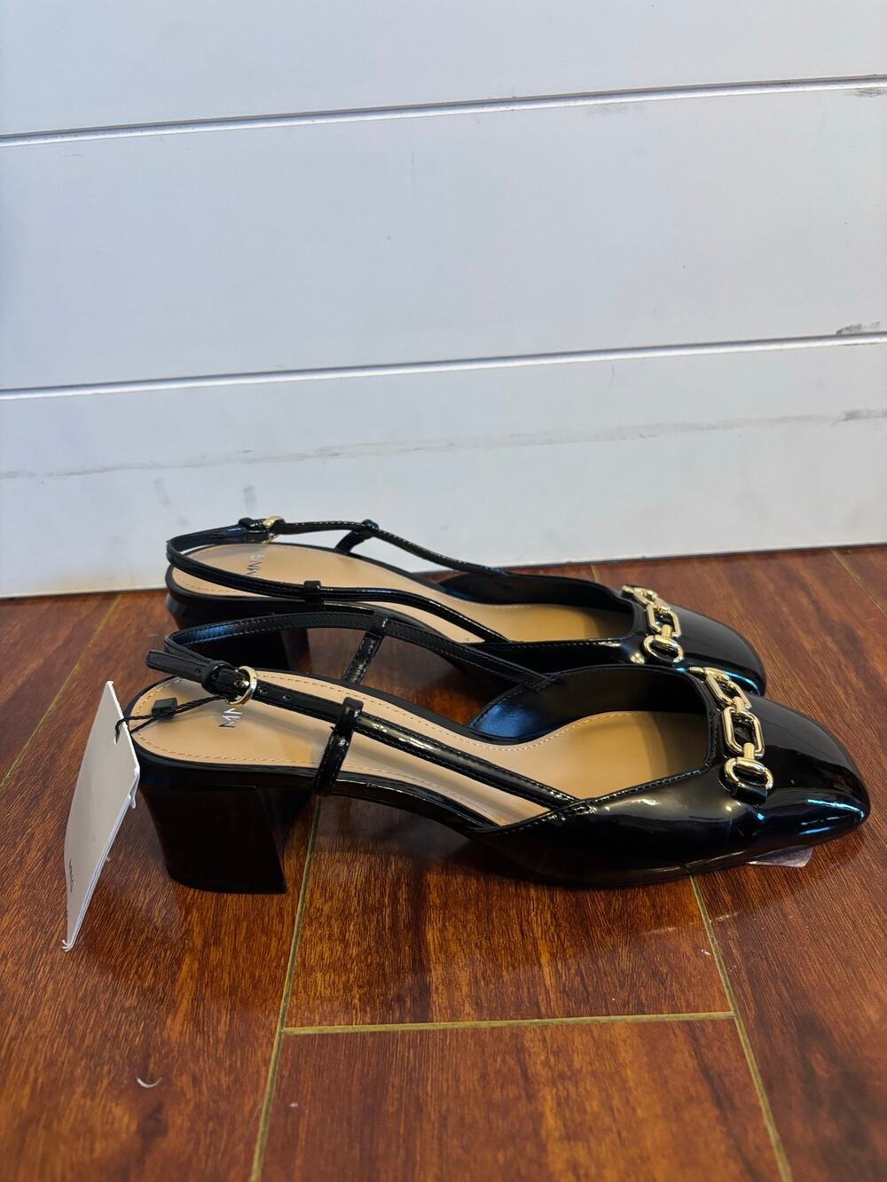 Mango Women’s Heeled Shoes With Link Detail Slingback Square Toe Size 7.5 Black